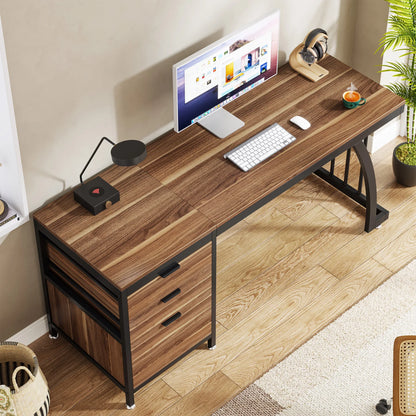 Tribesigns Computertisch mit 3 Schubladen, 59-Zoll-PC-Schreibtisch mit umkehrbaren Schubladen, Arbeitsplatz für industrielle Arbeitszimmer-Schreibtisch