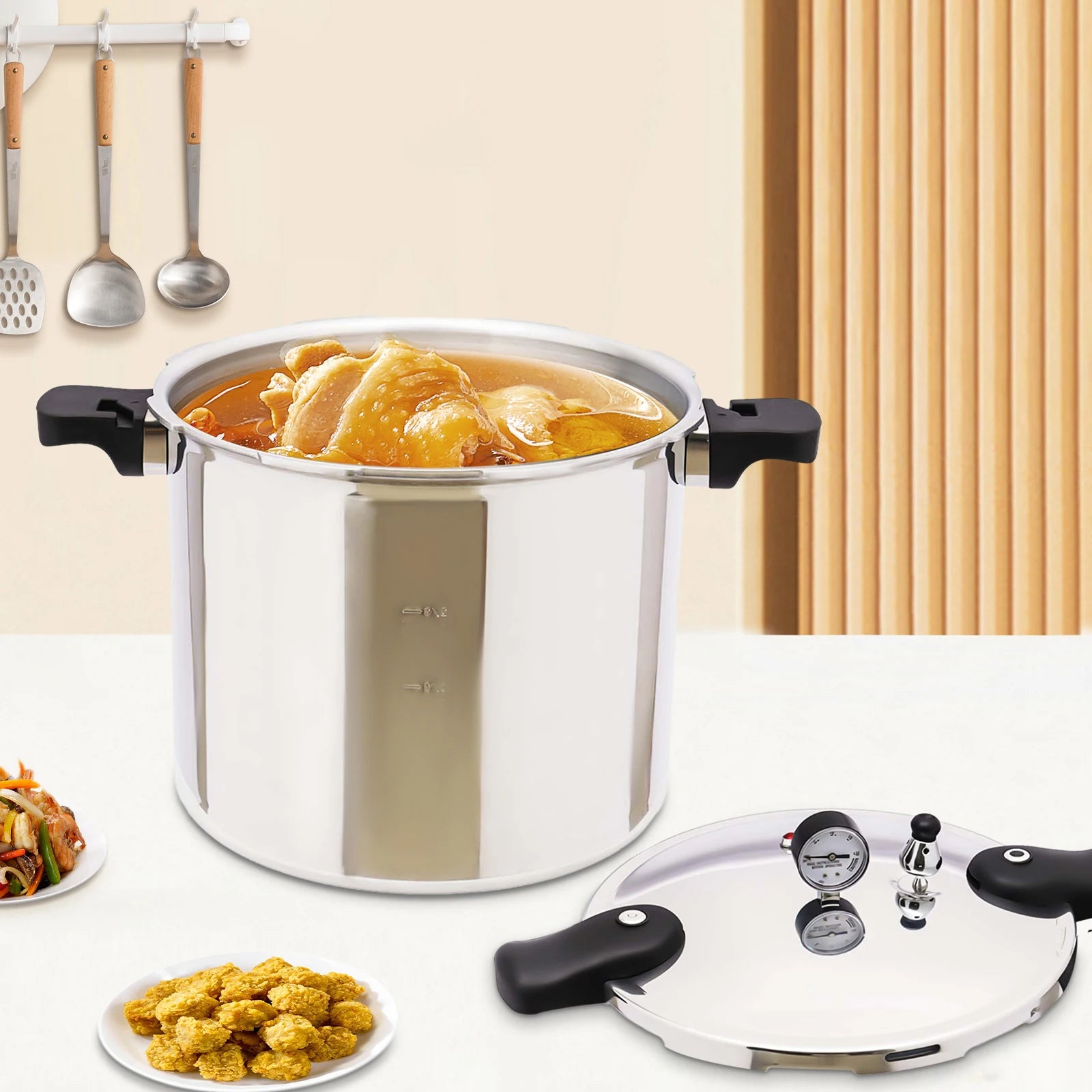 23 Quart Pressure Canner Cooker Pot Explosion Proof Pressure Cookers Pressure Pot  for Steaming and Stewing with Safety Lock.