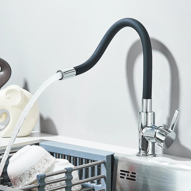 Kitchen Sink Faucet Flexible Water Pipe 360° Rotation Single Handle Deck Mount Cold Hot Water Mixer Water Tap