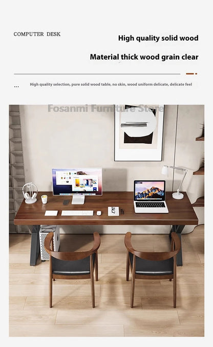 Minimalistischer langer Massivholztisch für das Heimbüro, große Arbeit, Gaming, Arbeitszimmer, Schreibtische für zwei elegante Räume, Computertisch mit Stahlbeinen