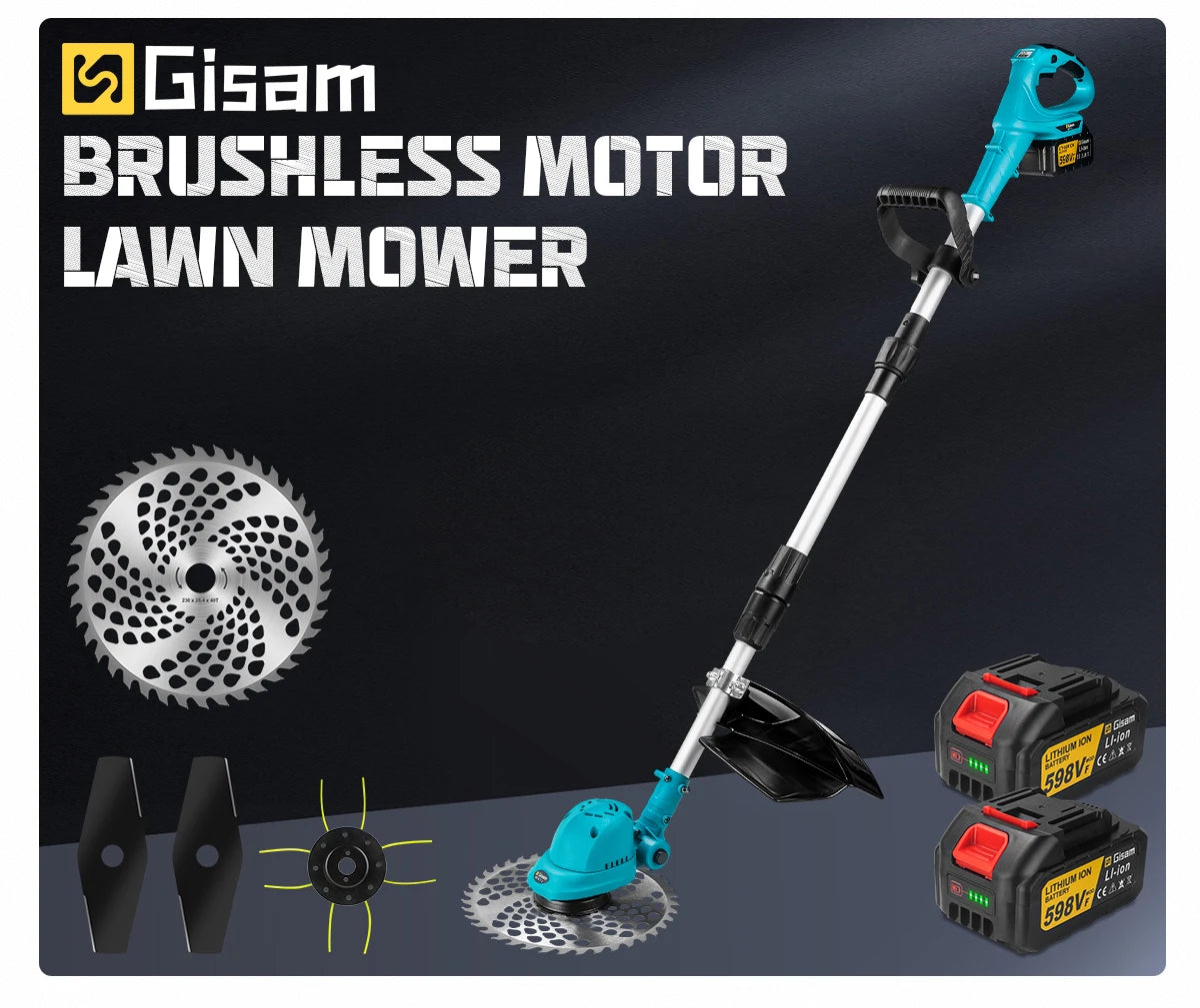 G perfil 10 Zoll bürstenloser elektrischer Rasenmäher, faltbarer Schneider, kabelloses Garten-Gras-Schneid-Trimmer-Werkzeug für Makita 18 V Akku-Pin