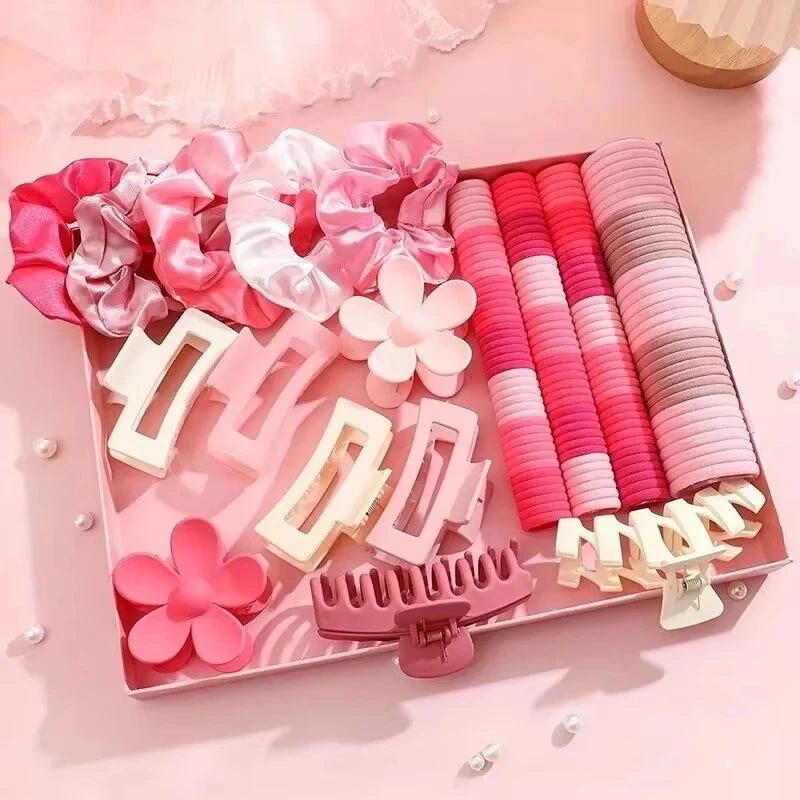 53/57/113Pcs Dopamine Fashion Elastic Colorful Band Hair Circles Flower Shaped Hair Accessory Grip For Women Daily Party Gift.