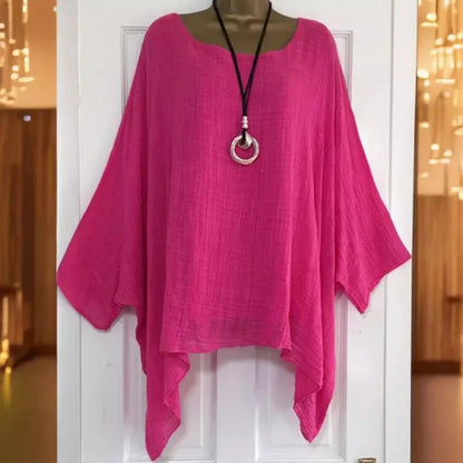 2024 Women t-shirts Plus Size 5XL T-Shirt Linen O Neck Casual Loose Shirt Summer Autumn New Solid Batwing Long Sleeve.