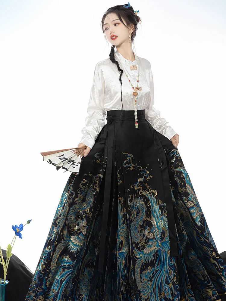 Original Dragon Phoenix Woven Gold Skirt Ma Mian Skirt Han Fu Makeup Hua Ming Ma Mian Skirt Women's Spring 2024 Chinese HANFU.