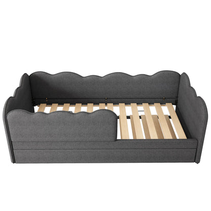 Gepolstertes Tagesbett 90x190cm, Tagesbett Schlafsofa mit ausziehbarem Bett 90x190cm, Kinderbett mit Gitter ohne Matratze