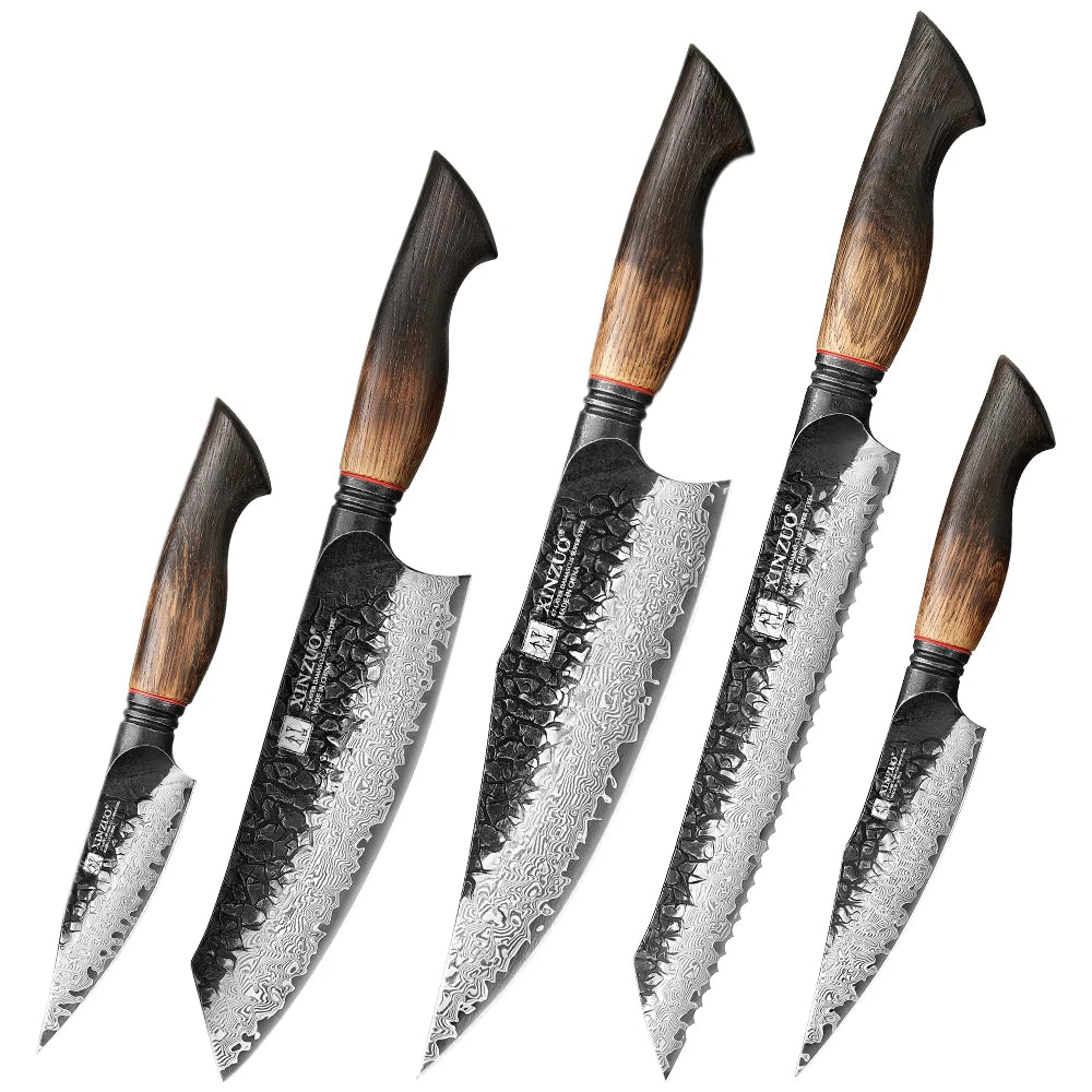 XINZUO 1-5PCS Damascus Steel Kitchen Knife 10Cr15CoMov Steel Core Chopping Vegetables And Fruits Household Kitchen Knife