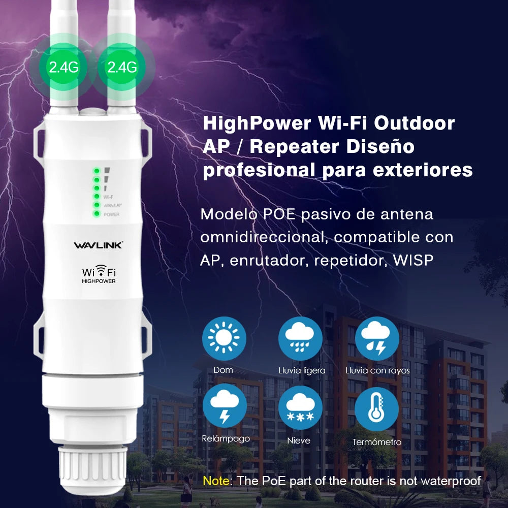 Wavlink High Power 300Mbps Wireless Wifi Repeater Outdoor 2.4G Wireless Wifi Router /Long Range Extender POE High Gain Antennas.