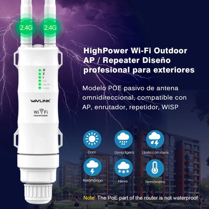 Wavlink High Power 300Mbps Wireless Wifi Repeater Outdoor 2.4G Wireless Wifi Router /Long Range Extender POE High Gain Antennas.