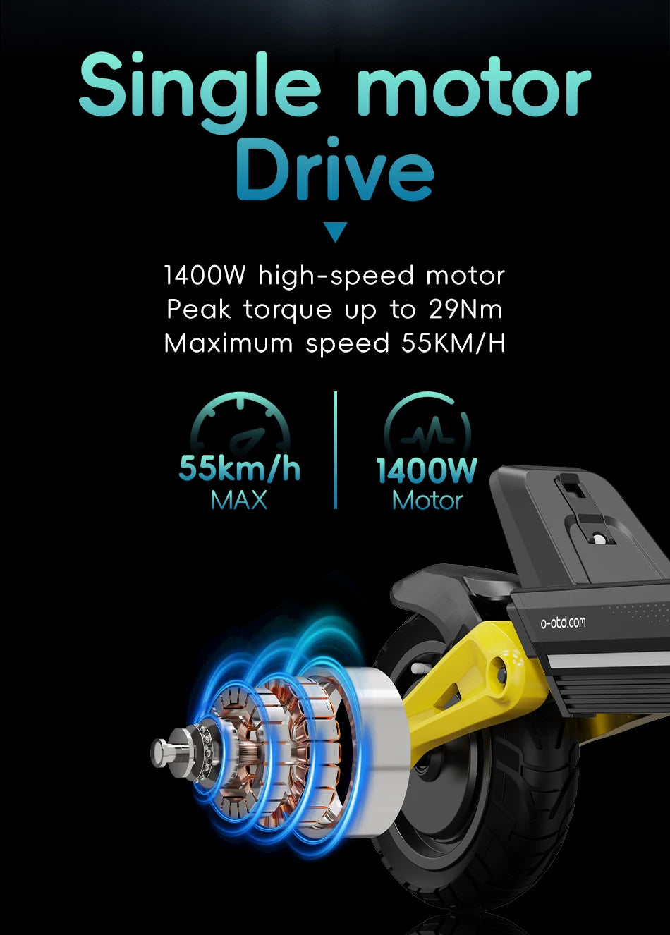 OOTD S10 Off-road Escooter 1400W Motor 48V20Ah Battery Adult E-Scooter 10-inch Tire City Commuting Electric Scooter.