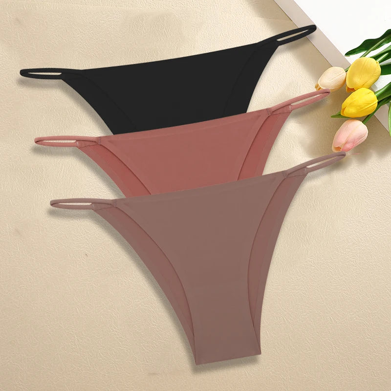 3Pcs/Set Women Seamless Panties Sexy Ultra-thin Briefs Female Ice Silk No Trace Underwear Low Rise Solid Color Soft Lingerie