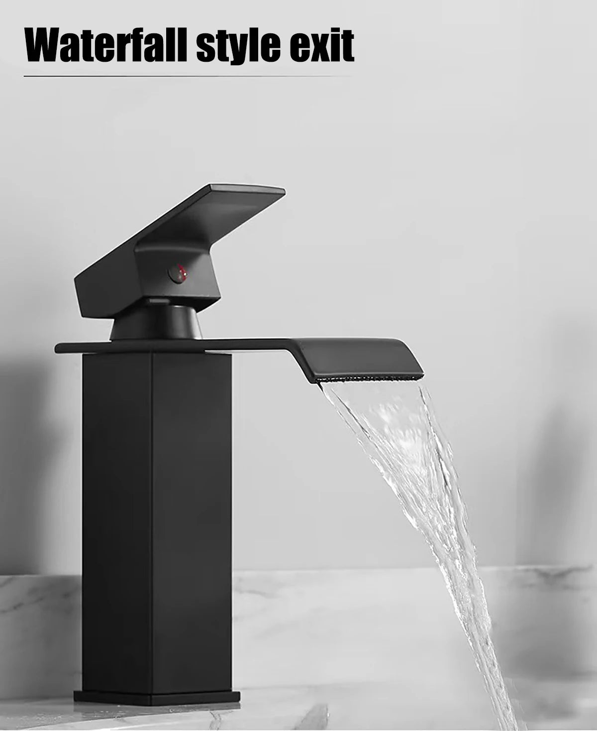 Black waterfall hot and cold faucet wash basin countertop basin bathroom cabinet splash proof basin faucet kitchen