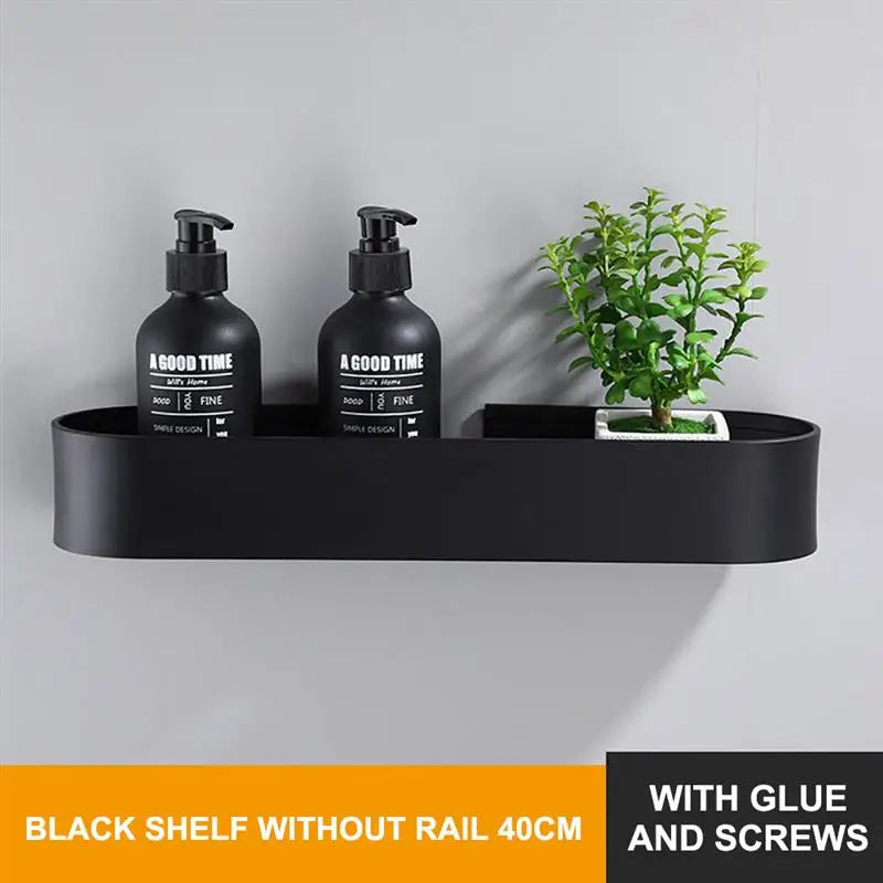 Nordic Badezimmer Regal Rack Kein Bohrer Wand Regale Bad Handtuch Halter Schwarz Dusche Lagerung Korb Bad Zubehör