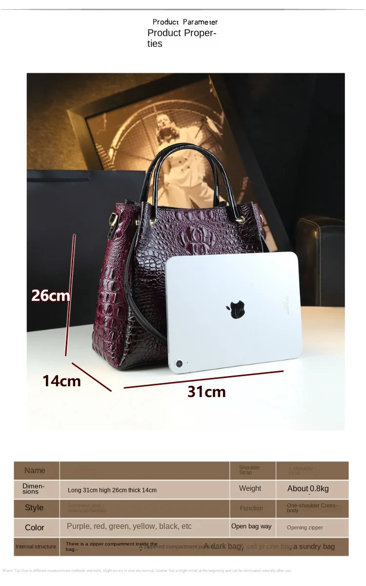 Genuine Leather Women Handbags New Tote Bag Fashion Crocodile Print Bucket Bag Retro Shoulder Messenger Bags Trend 2025.