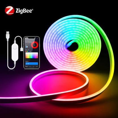 RGB Neon Light LED Strip ZigBee 5V USB Flexible RGB Rope Tube Lamp Warm/White Dimmable Lights for Tuya SmartThing Alexa Google