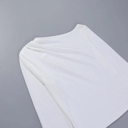 Langarm Top Weiße T-Shirts Frauen Basic Crop Top Herbst Pullover Solide Skew Neck T Shirt Streetwear Basic Schwarz Y2K Tees