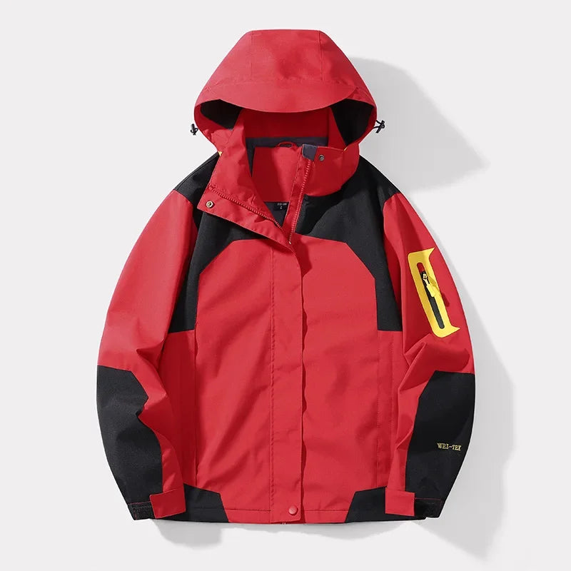 Men's Single-layer Hiking Jacket Patchwork Hooded Hiking Coat Men Color Block Windbreaker Jackets Outdoor Mountaineering Coats