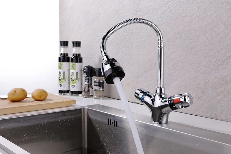 Brass chrome finish Kitchen Mixer tap Cold and Hot Kitchen thermostatic faucet Constant temperature mixer basin faucet