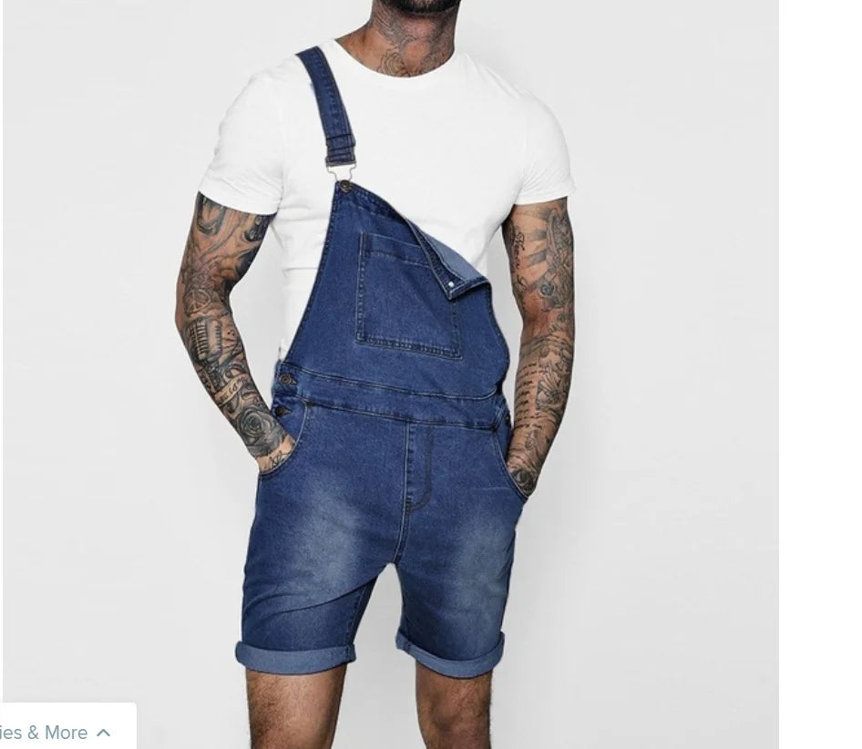 Fashion Streetwear Mens Suspenders Denim Jumpsuits Cargo Pants Men Shorts Masculino Jeans Pink Overalls.