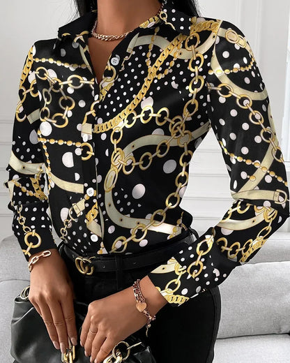 Summer New Women's Long-sleeved Shirt, Single-breasted Printed Shirts Fashion Casual Tops Camisa Female Chemise S-XXL.