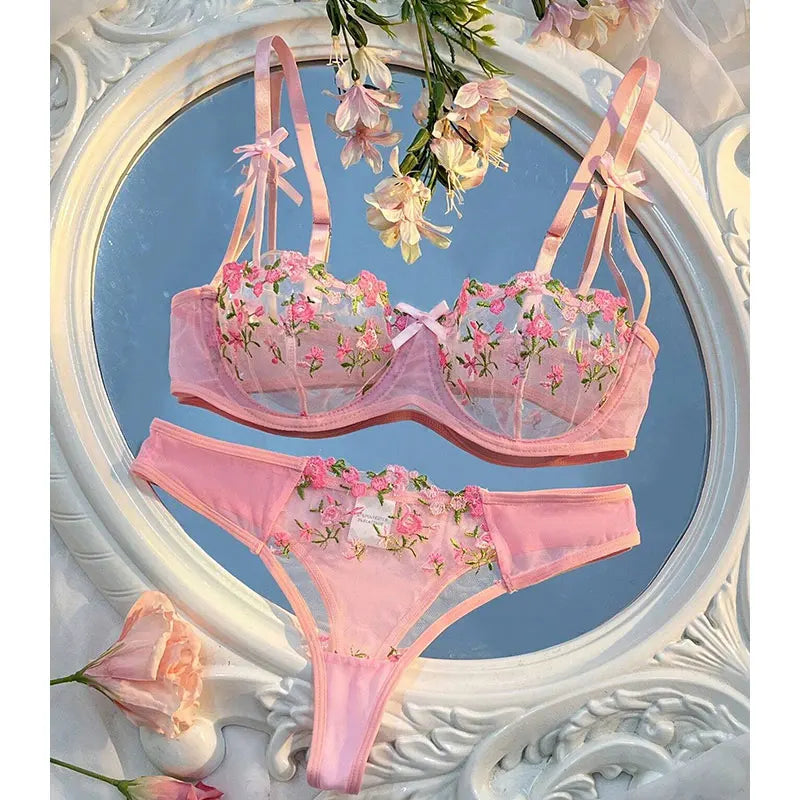 Round Up Night Beautiful Sexy Women 2 Piece Floral Embroidery Underwear Sexy Erotic Lingerie Underwear Lenceria Sexy Sets.