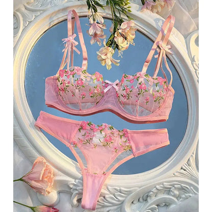 Round Up Night Beautiful Sexy Women 2 Piece Floral Embroidery Underwear Sexy Erotic Lingerie Underwear Lenceria Sexy Sets.