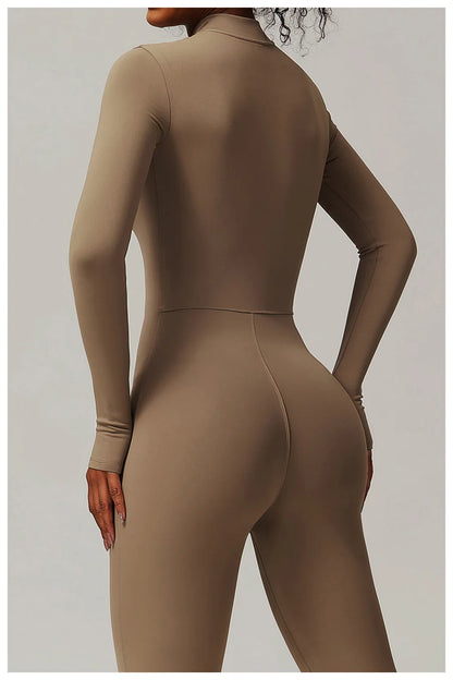 Zipper Workout Jumpsuit Sports Overalls Women Gym Clothing Running Long Sleeves Fitness Gym Tracksuit Short Sportswear Yoga Set.