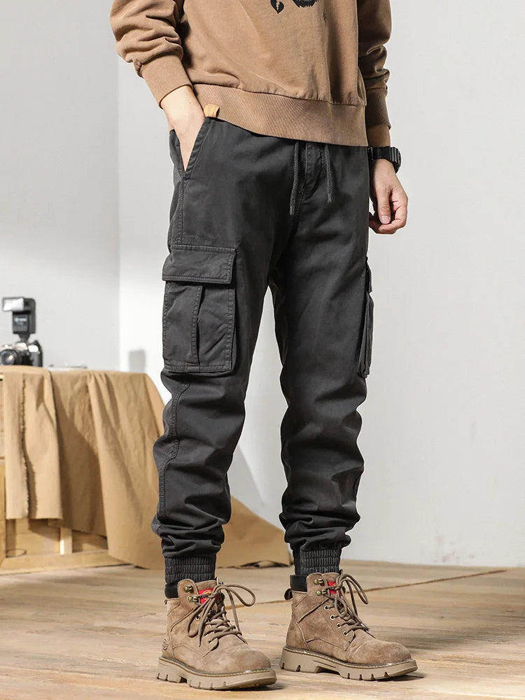 2024 New Winter Cargo Pants Men Multi-Pockets Drawstring Fleece Liner Thick Warm Overalls Joggers Casual Cotton Thermal Trousers.