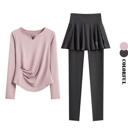 DRUR Autumn Yoga Set 2 Piece Sportswear Outfit Women Long Sleeve Workout Top High Waist Leggings Suit Tennis Sets 2pcs Tracksuit