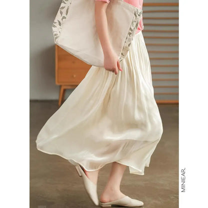 2025 Spring/Summer New Luster  A-line Women Skirt Solid Color High Waist French Paris Style Elegant Asymmetrical Skirt.