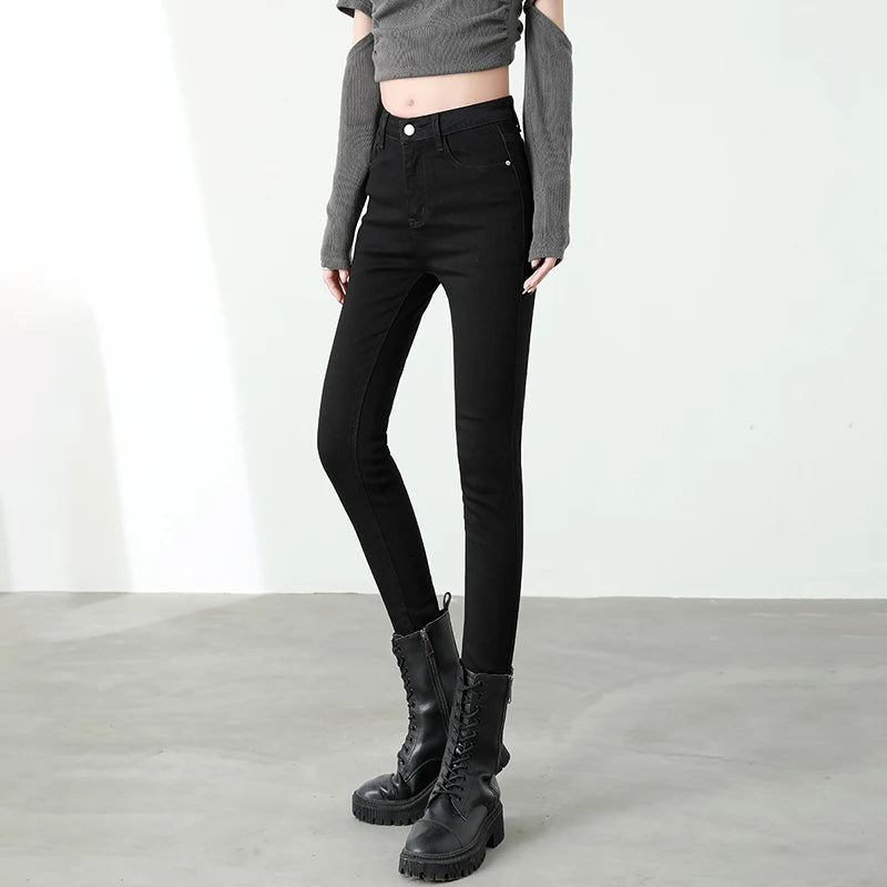 New Sexy Women Light Blue Slim Skinny Denim Jeans High Waist Elastic Mom Jeans Stretch Pencil Pants Streetwear Tight Trousers.