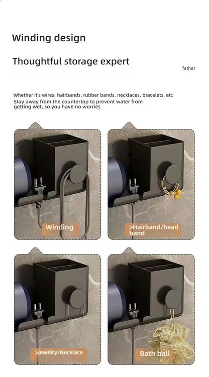 An der Wand montierte stanzfreie Toilette Haartrockner Rack Badezimmer Haartrockner Lagerregal Haartrockner Halterung Badezimmerzubehör ﻿