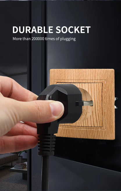 WESA Holzsteckdose, 16 A, EU-Standard, Steckdose, nicht geschliffen, 86 mm x 86 mm, flammhemmende Kunststoffplatten-Wandsteckdose.