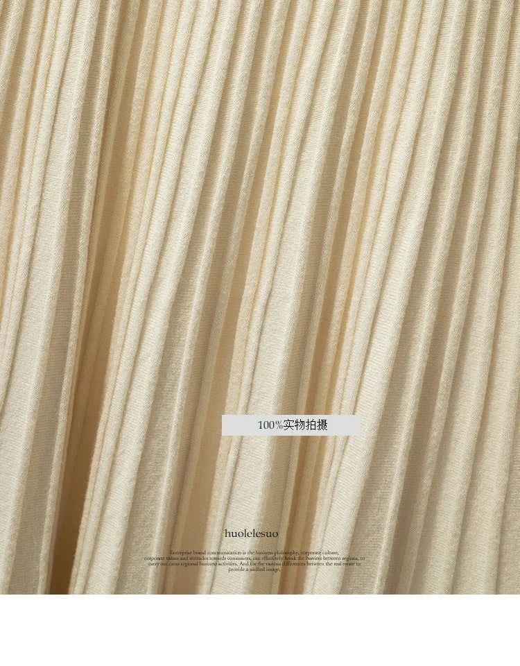 2025 Brand Designer Women Autumn Winter Thick Elegant Chic Solid Pleated Skirt High Waist Luxury Fashion With Elastic Female.