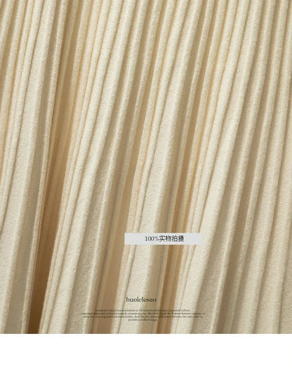 2025 Brand Designer Women Autumn Winter Thick Elegant Chic Solid Pleated Skirt High Waist Luxury Fashion With Elastic Female.