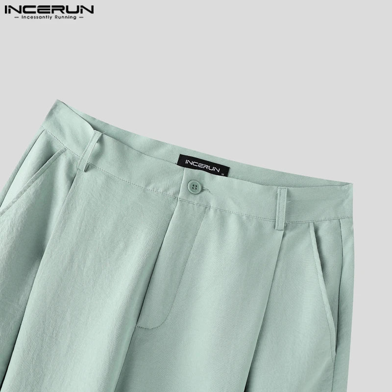 INCERUN Summer Men's Sets Solid Color Sleeveless Tops Tee Buttons Summer Long Pants Male Two-piece Suits Streetwear 2PCS S-5XL