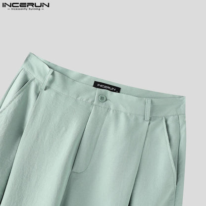 INCERUN Summer Men's Sets Solid Color Sleeveless Tops Tee Buttons Summer Long Pants Male Two-piece Suits Streetwear 2PCS S-5XL