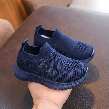 Kids Spring and Autumn Striped Knitted Sneakers Tennis Casual Shoes Children Breathable Girls Boys Slip-on Running Sports Shoes