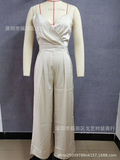 Europe Jumpsuits Straight Strap Spring and Summer Jumpsuit Women Elegance Female Macacão Feminino
