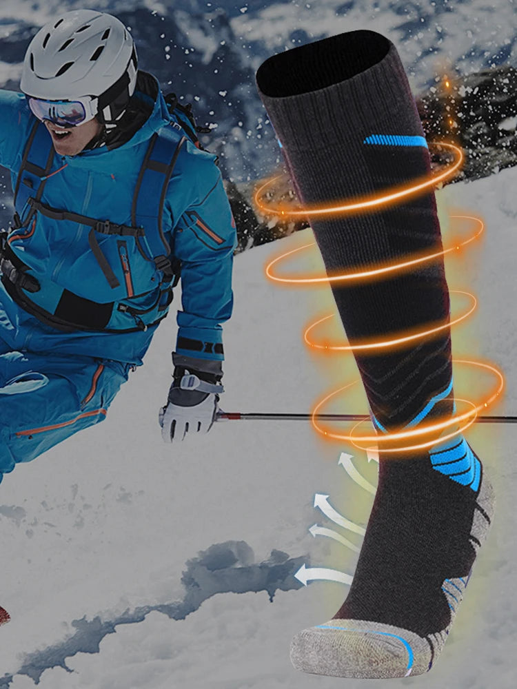 1 Pair Winter Thermal Ski Socks Cycling Soccer Snowboard Socks High Tube Stockings for Men Outdoor Skiing Cycling Running Hiking.
