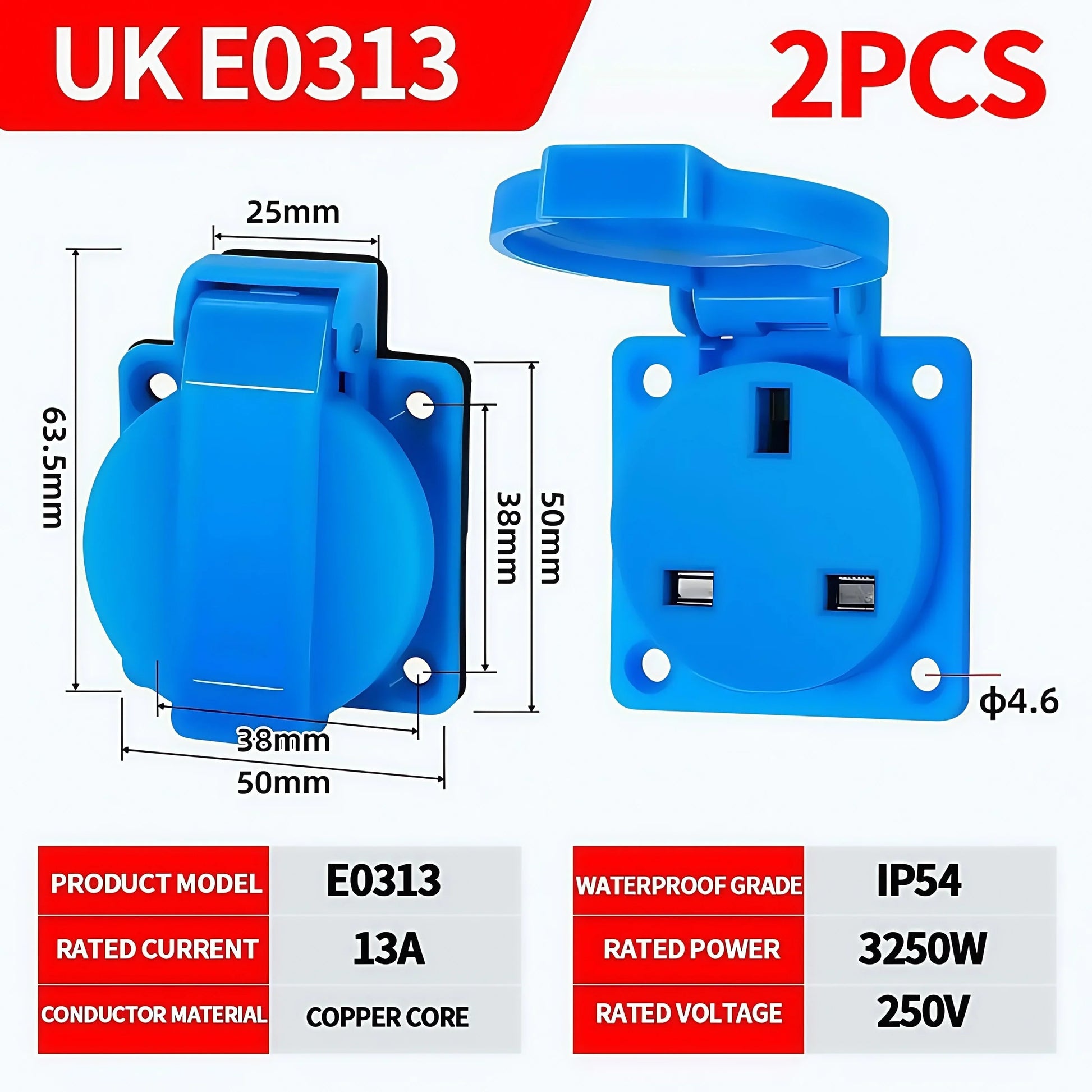 250V/16A Steckdosen IP54 Wasserdichter Industrieanschluss Panelmontage Außensteckdose 2Pin Adapter UK/EU/BR/Französisch/Deutsch.