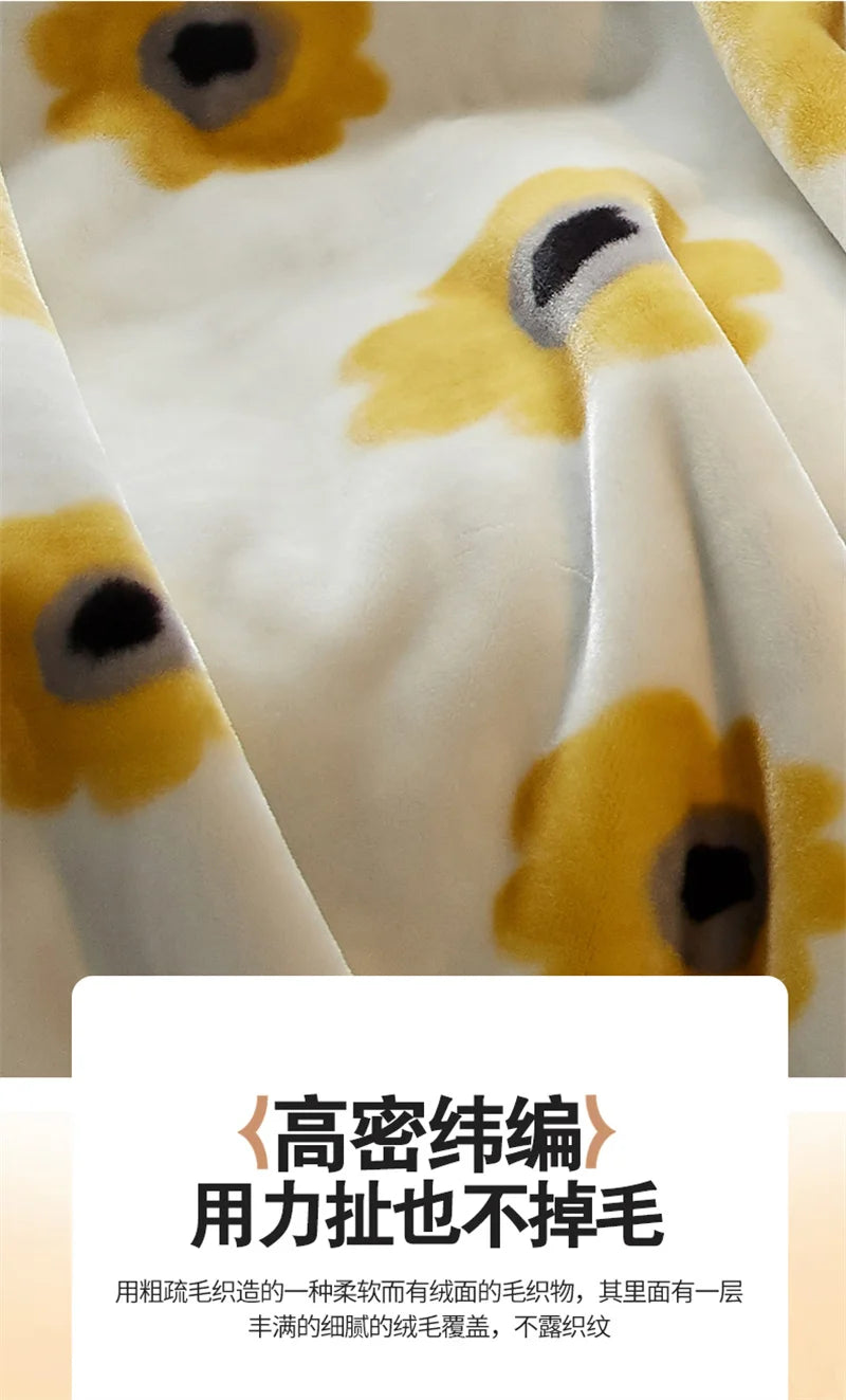 Double Sided Printed Autumn Winter Blankets for Bed Soft Warm Encrypted Flocking Raschel Blanket Skin Friendly Weighted Blanket.