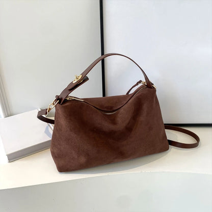 Women Suede Shoulder Bag Adjustable Strap Crossbody Bag With Inner Pocket Handbag Zipper Clutch Purse for Work Travel.