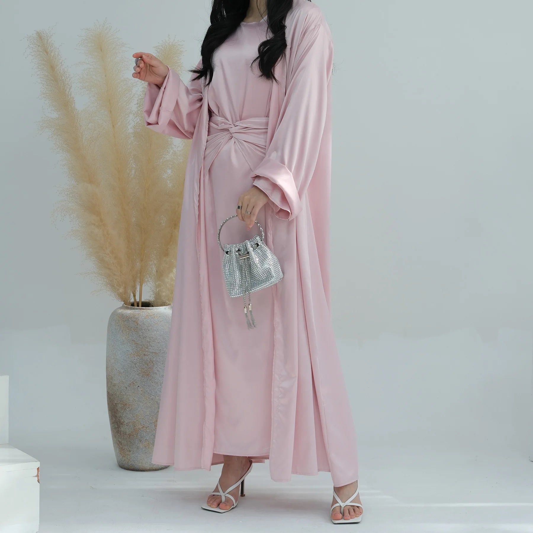 Middle Eastern 3-Piece Islamic Clothing Set for Women Ramadan Dubai Modest Abaya Muslim Hijab Dress 2025 Plain Turkey Kaftan.