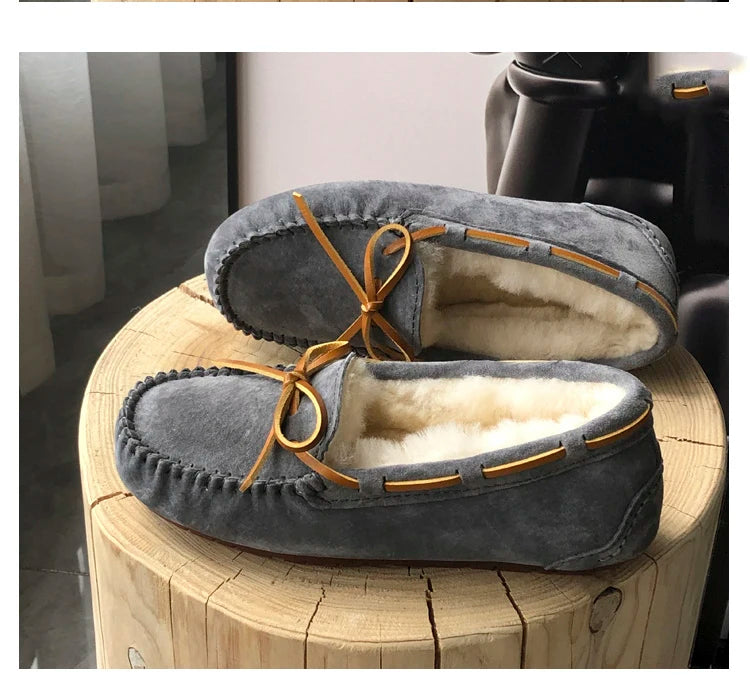 New 100% Natural Wool Genuine Leather Women Flat Winter shoes Women Moccasins Casual Loafers Plus Size Winter shoes.