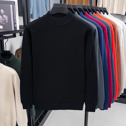 Half Turtleneck Knitwear Sweater New Autumn/Winter Mock Neck Sweatshirts Solid Color Pullovers Man Brand Casual Mens Clothing.