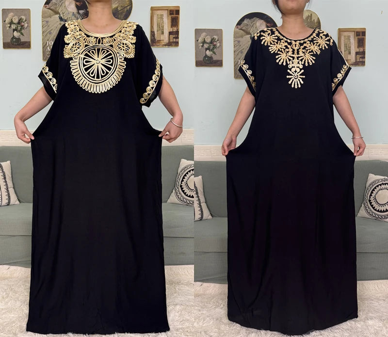 Muslimische Reine Abayas Für Frauen Dubai Baumwolle Applikationen Lose Fit Femme Robe Türkei Islam Traditionelle Kleider Mit Kopftuch Turban.