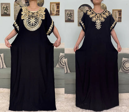 Muslimische Reine Abayas Für Frauen Dubai Baumwolle Applikationen Lose Fit Femme Robe Türkei Islam Traditionelle Kleider Mit Kopftuch Turban.