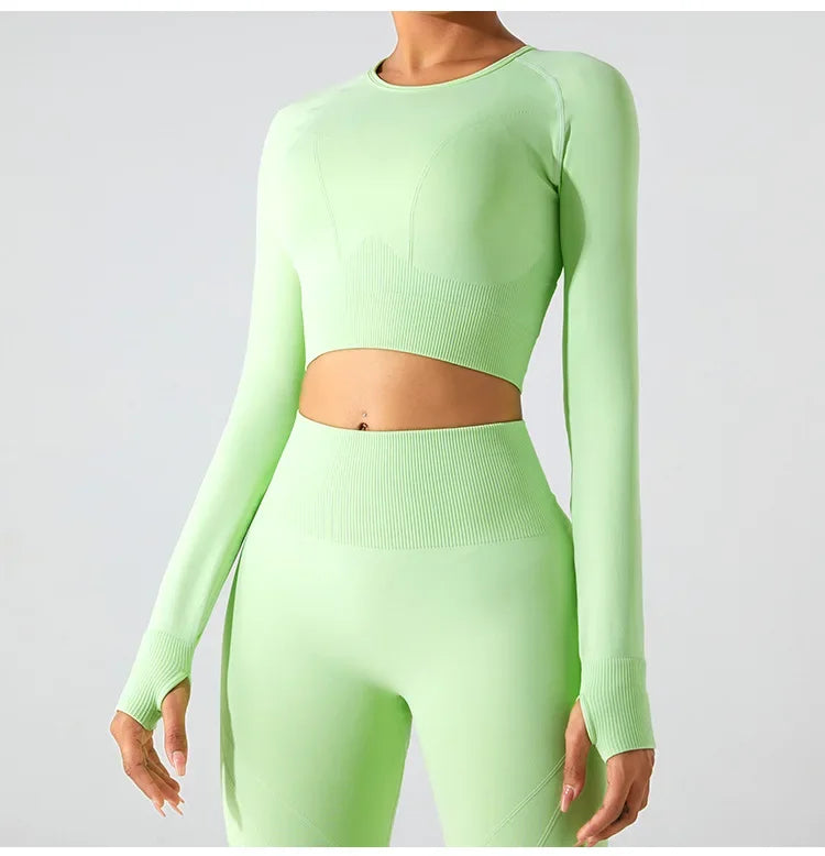 Women's Seamless Long Sleeve Top Yoga Shirts Running T-Shirt Workout Running Fitness Gym Sports Top Training Crop Top Solidcolor.