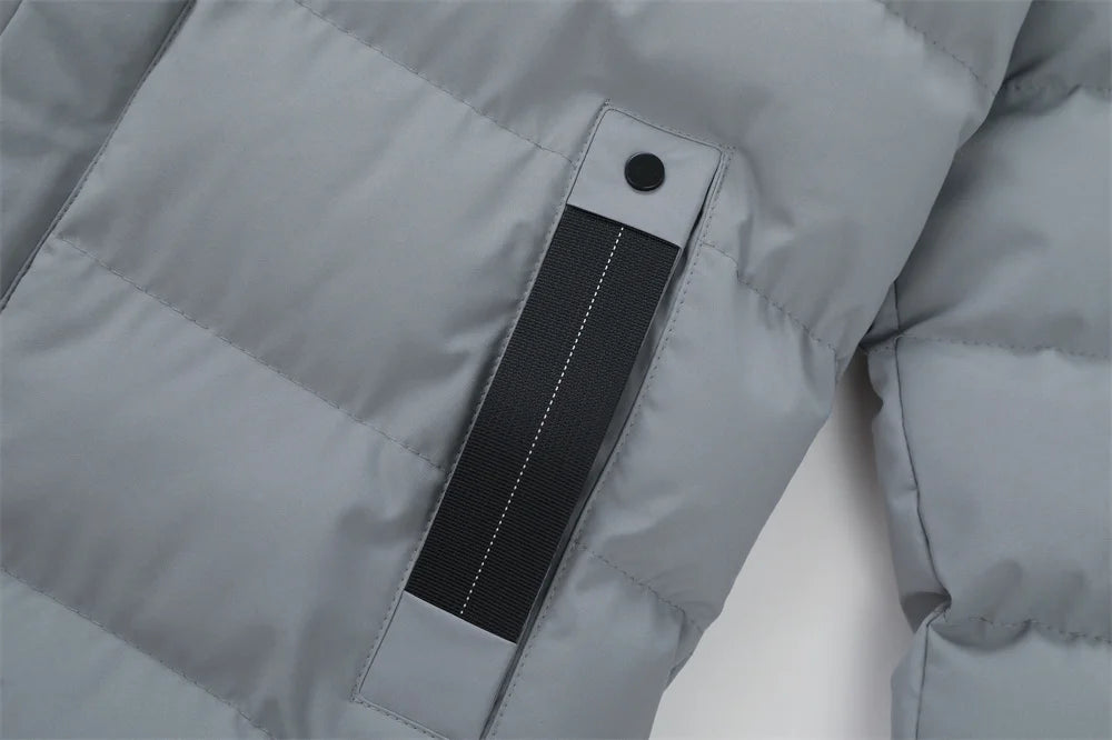 New Winter Men's Mid-Length Cotton-Lined Coat Business-Casual Windproof Warmth Fashionable Hooded Jacket Stylish Menswear.