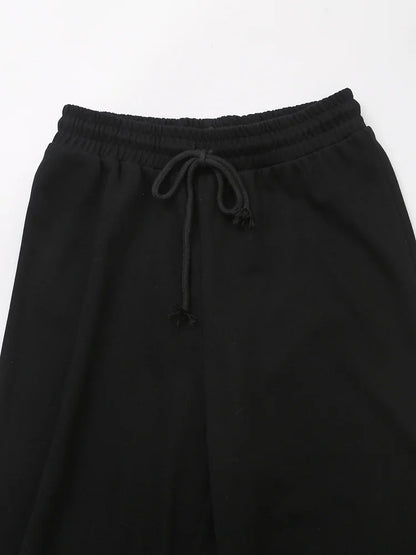 HH Women Casual Sport Pant Suit Vintage Solid Short Sleeve O Neck T-Shirt + Drawstring Jogging Pants Woman Commuting Sets